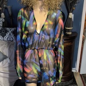 Multicolor Sheer Long Sleeve Dress